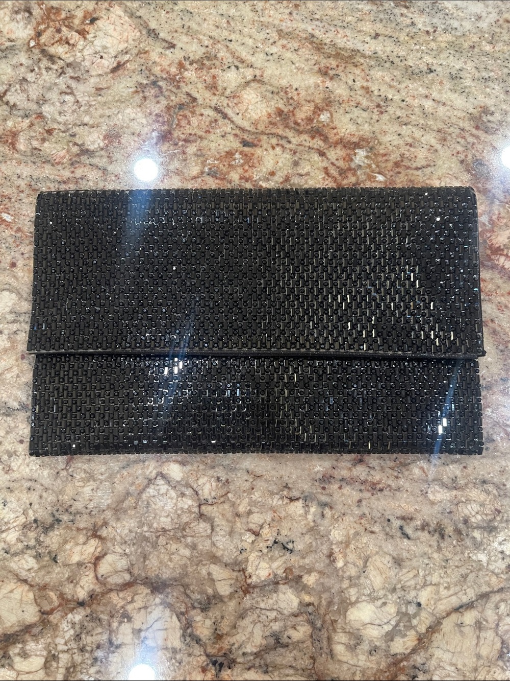 Black Sparkle Envelope Clutch w/silver chain strap